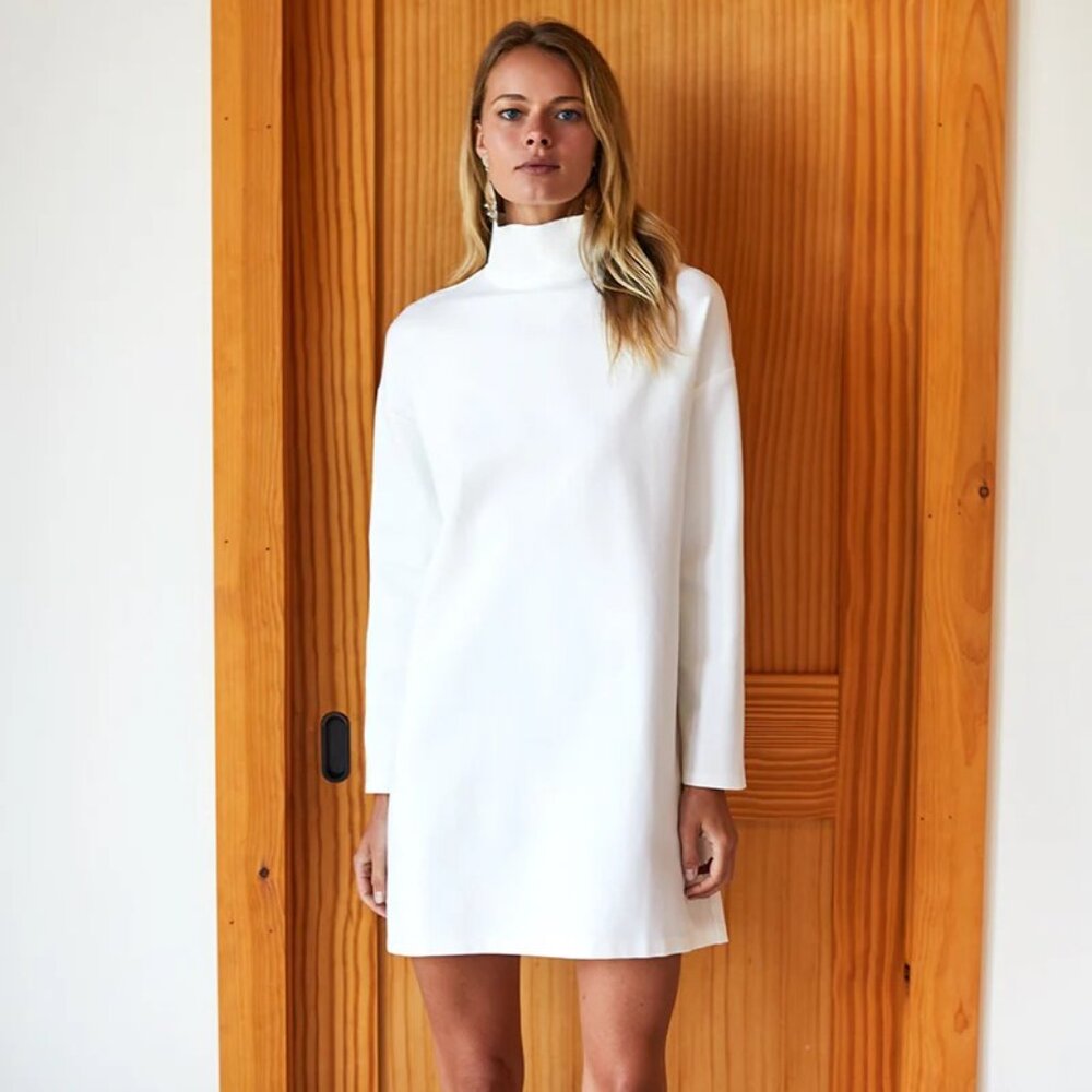EDIE TURTLENECK DRESS - IVORY PONTE